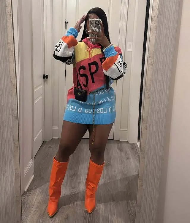 Vivid Statement Oversized Letter Knit Sweater with Bold Colors