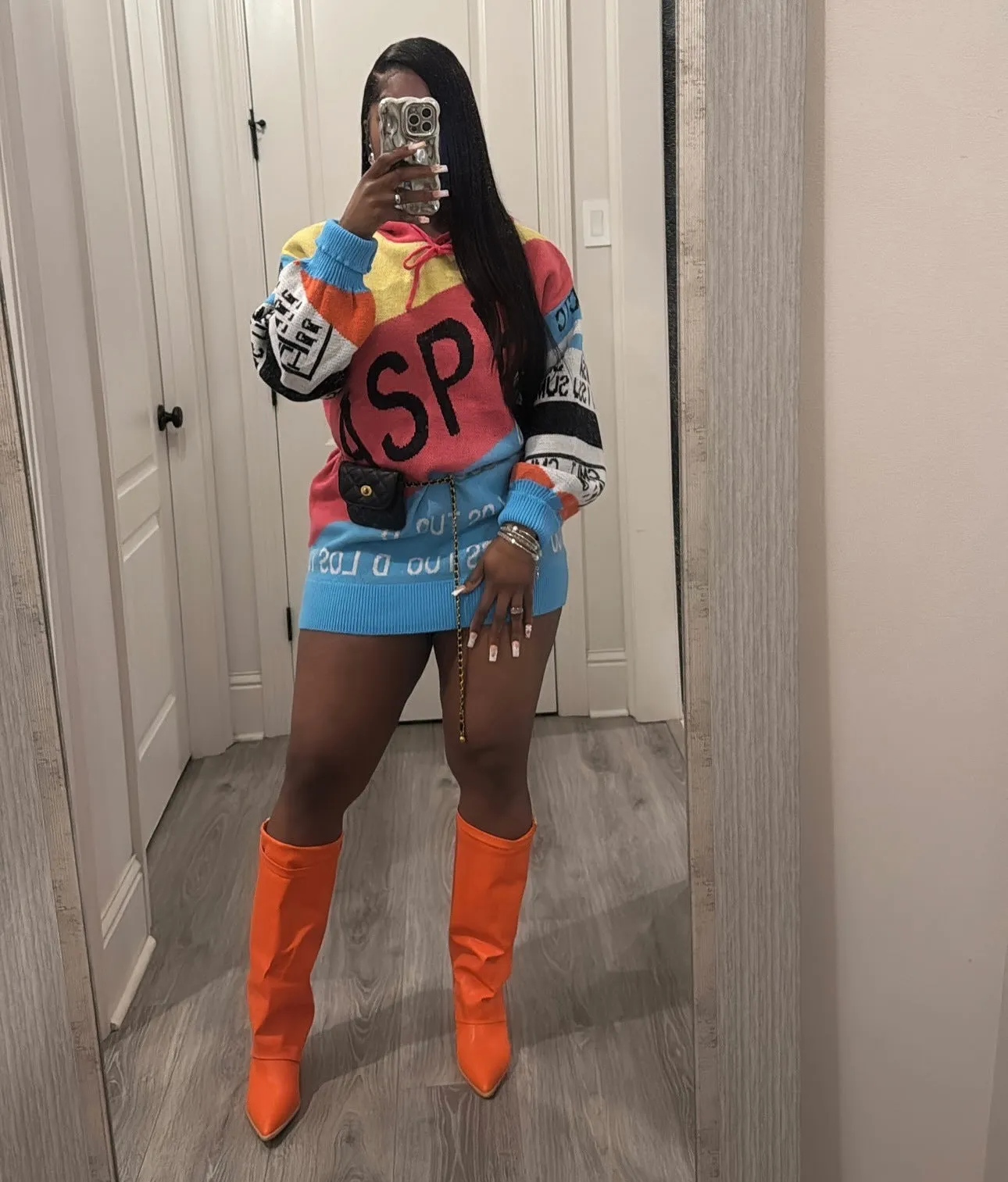 Vivid Statement Oversized Letter Knit Sweater with Bold Colors