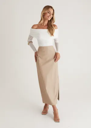 Whisky PU Midi Skirt - Nude