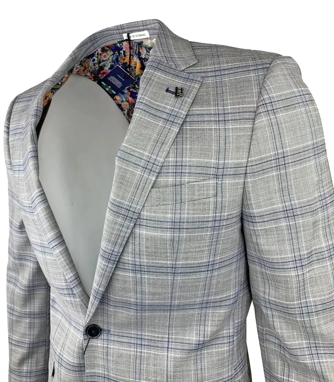 White Label Mens Jacket Tapered Fit Grey/Navy POW Check