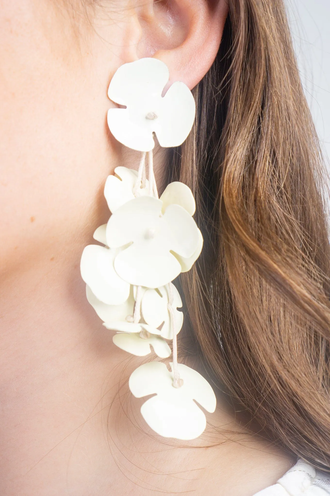 White Metal Flower Earrings