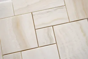 White Onyx OPUS Mini Pattern Mosaic Tile, Vein-Cut, Polished - Sample