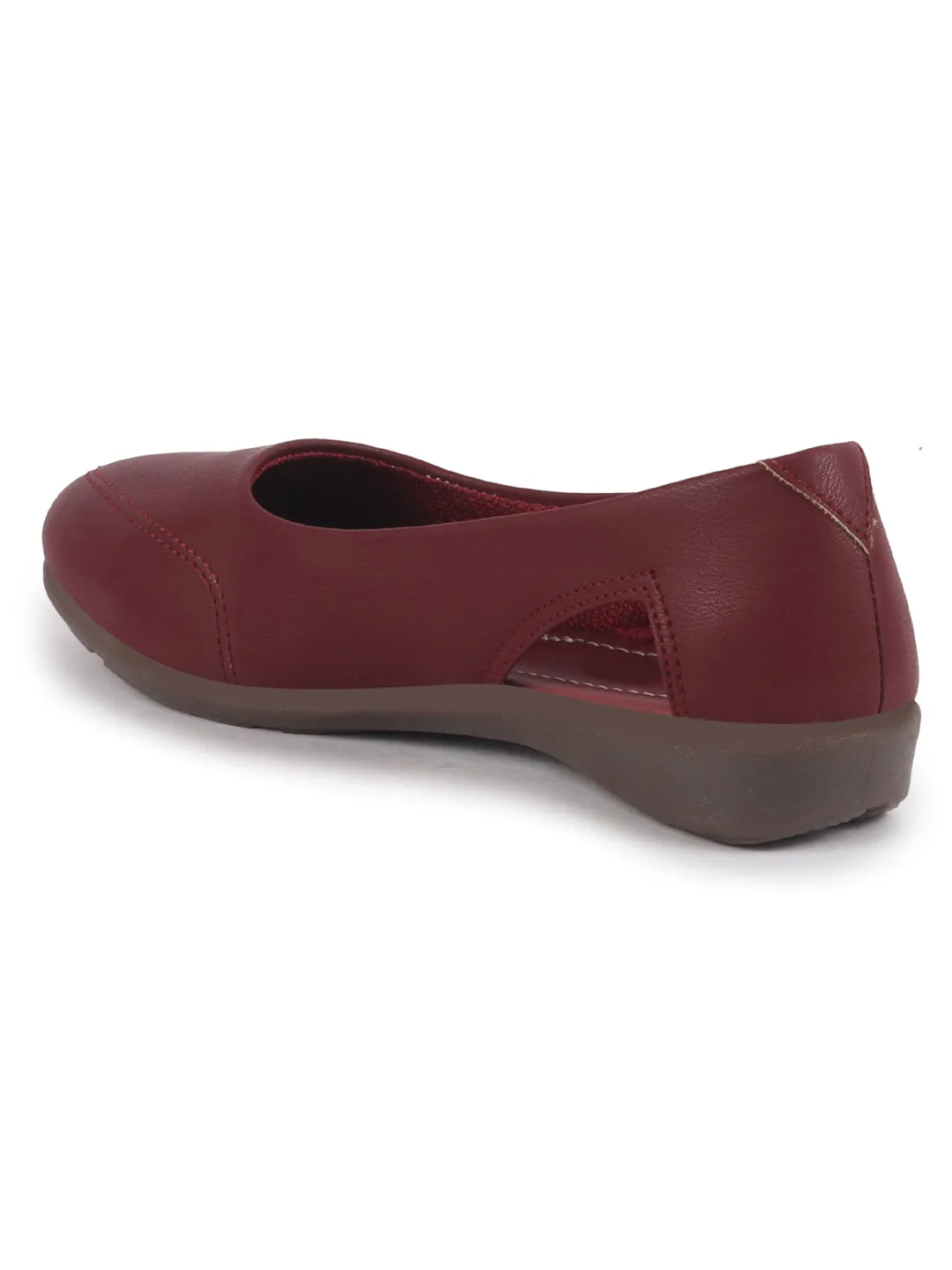 Women Maroon Stylish Backless Casual Ballets | Low Heel Cut-Out Slip-On Ballerinas | Comfortable Walking Flats Sandals | Memory Cusion Insole