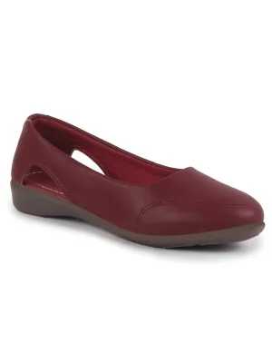 Women Maroon Stylish Backless Casual Ballets | Low Heel Cut-Out Slip-On Ballerinas | Comfortable Walking Flats Sandals | Memory Cusion Insole