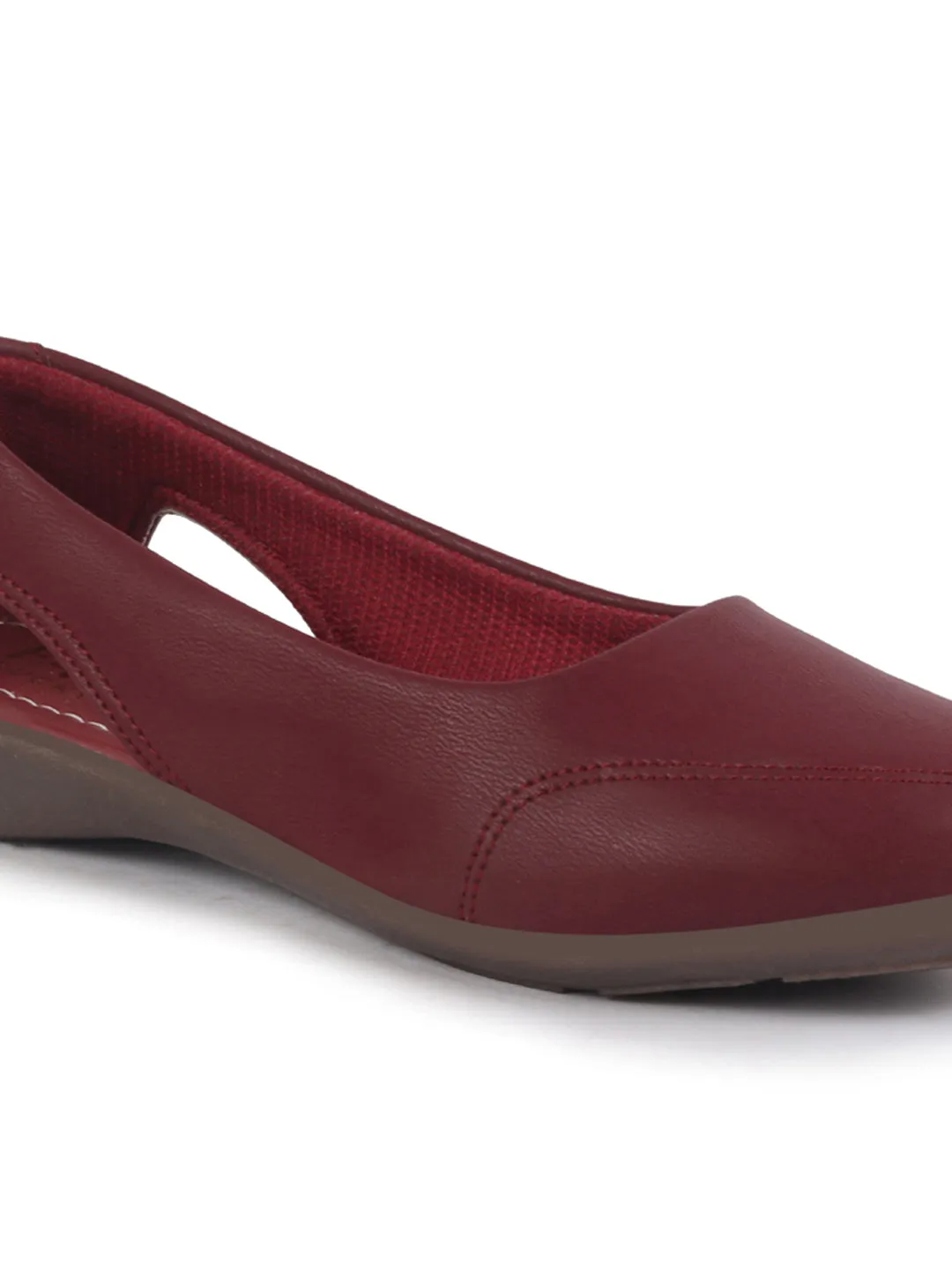 Women Maroon Stylish Backless Casual Ballets | Low Heel Cut-Out Slip-On Ballerinas | Comfortable Walking Flats Sandals | Memory Cusion Insole