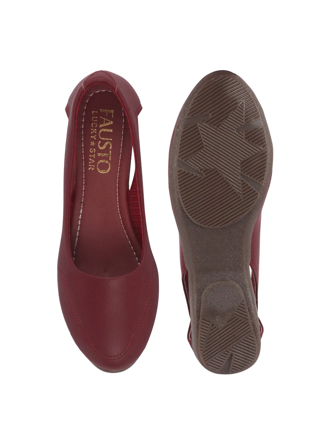 Women Maroon Stylish Backless Casual Ballets | Low Heel Cut-Out Slip-On Ballerinas | Comfortable Walking Flats Sandals | Memory Cusion Insole