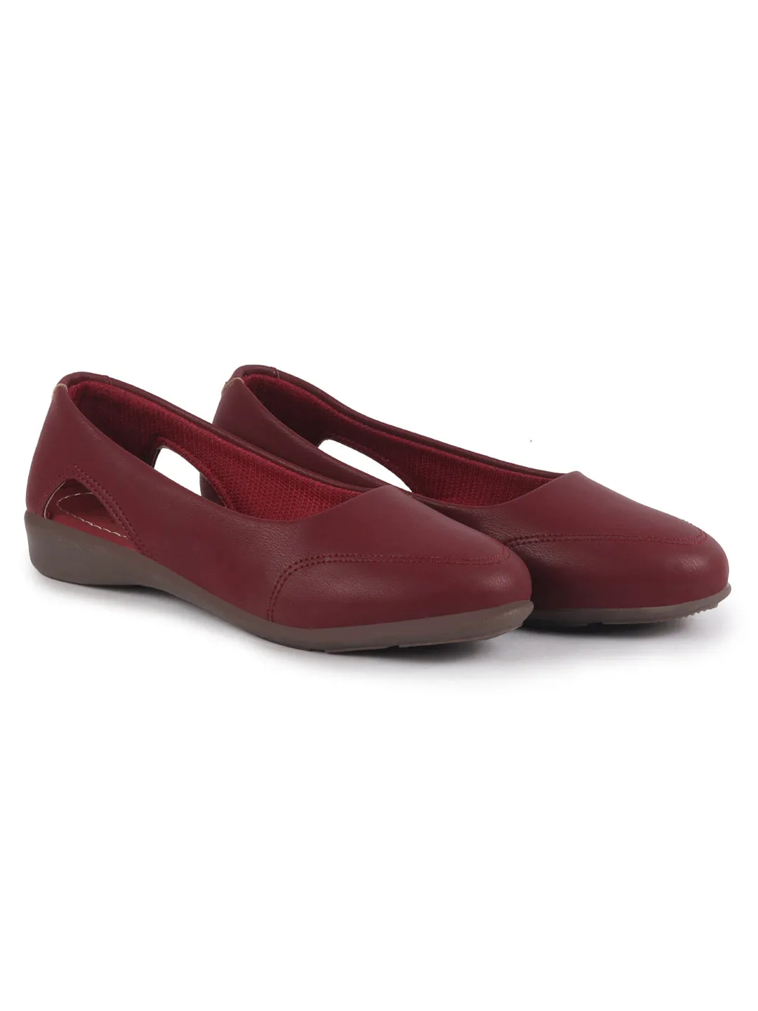 Women Maroon Stylish Backless Casual Ballets | Low Heel Cut-Out Slip-On Ballerinas | Comfortable Walking Flats Sandals | Memory Cusion Insole