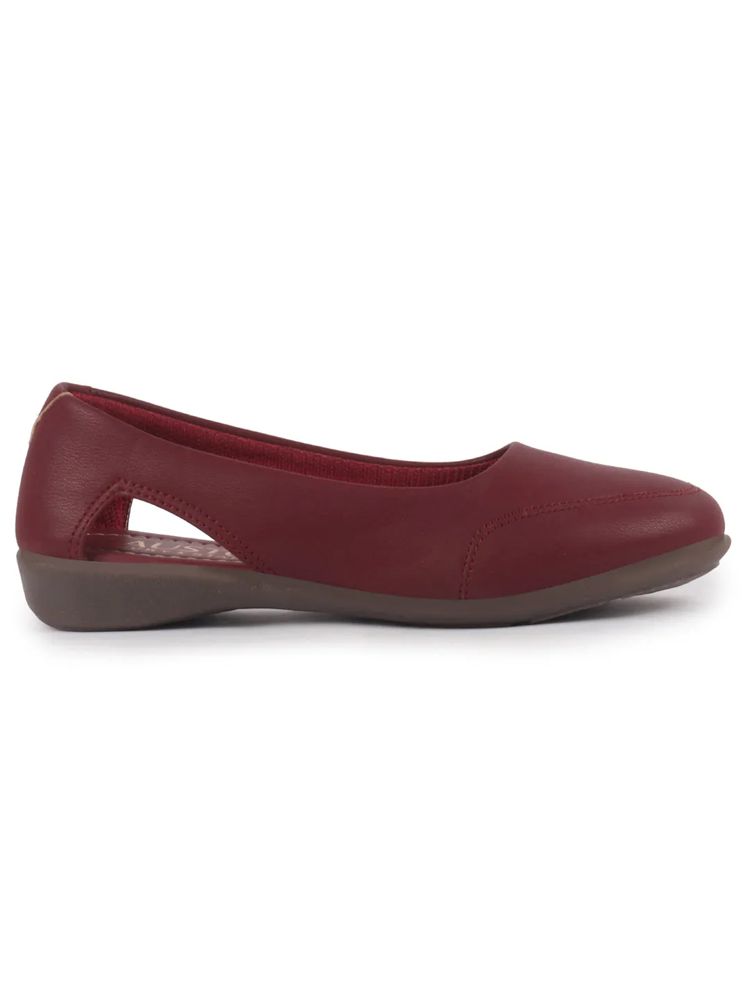 Women Maroon Stylish Backless Casual Ballets | Low Heel Cut-Out Slip-On Ballerinas | Comfortable Walking Flats Sandals | Memory Cusion Insole