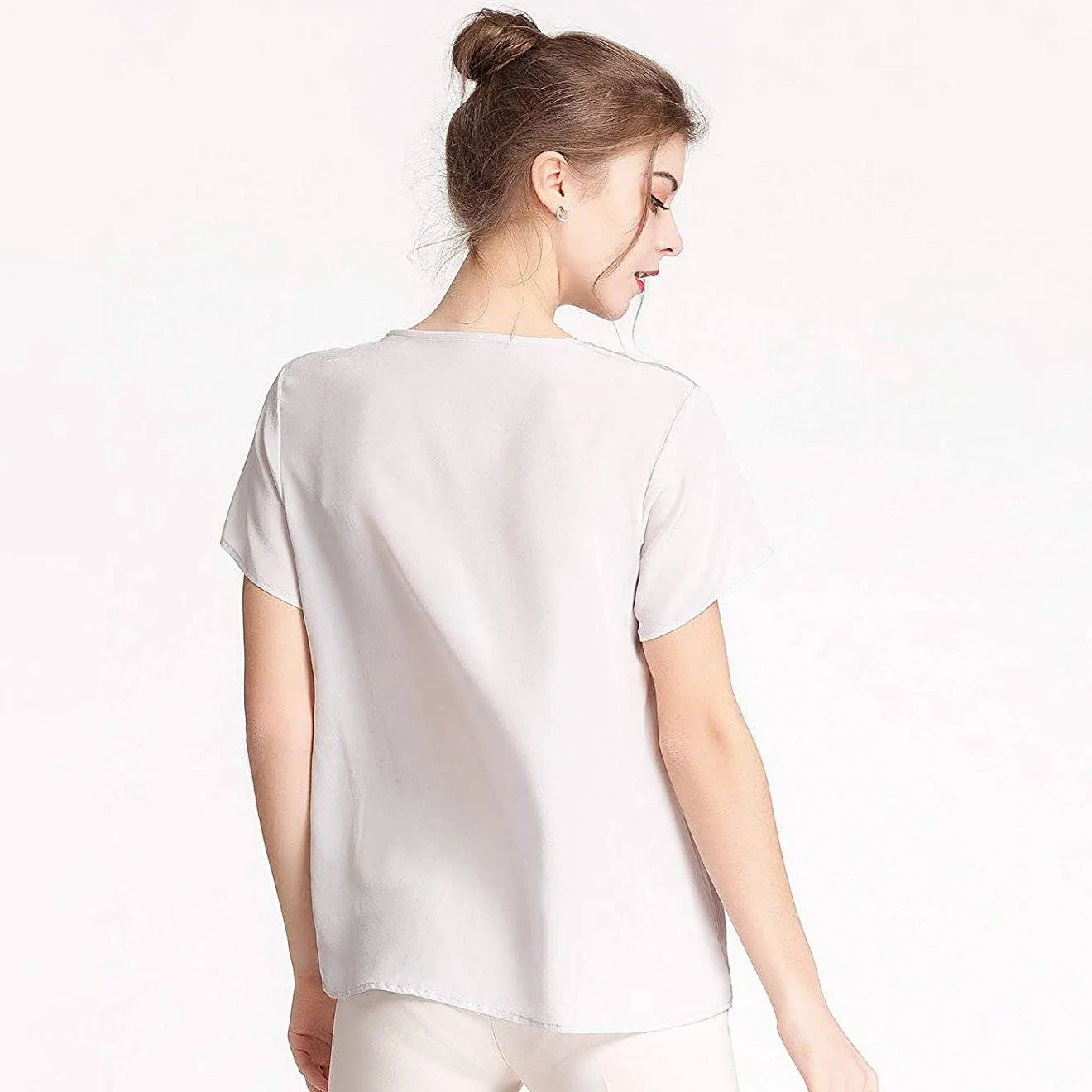 Women Mulberry Silk T-Shirt Short Sleeve V Neck Tank Ladies Silk Shirt