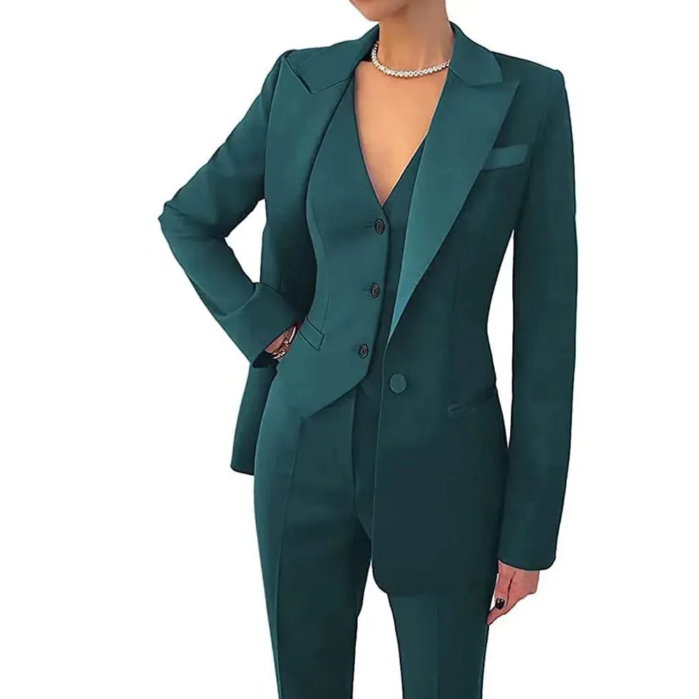 Women's 3-Piece Tuxedo Suit - Blazer - Vest - Straight Pants - Slim Fit - Formal Wear Set