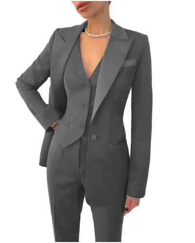 Women's 3-Piece Tuxedo Suit - Blazer - Vest - Straight Pants - Slim Fit - Formal Wear Set