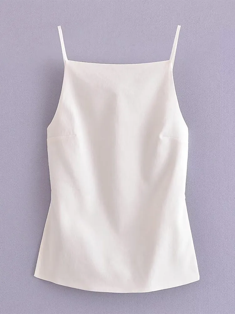 Women's Backless Square Neck Spaghetti Strap Tank Top
