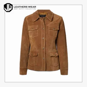 Womens Brown Soft Suede Leather Shirt