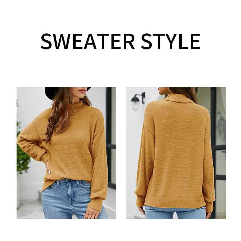 Women's Long Sleeve Turtleneck Sweater Slim Fitted Knitted Pullover Sweater Tops K604
