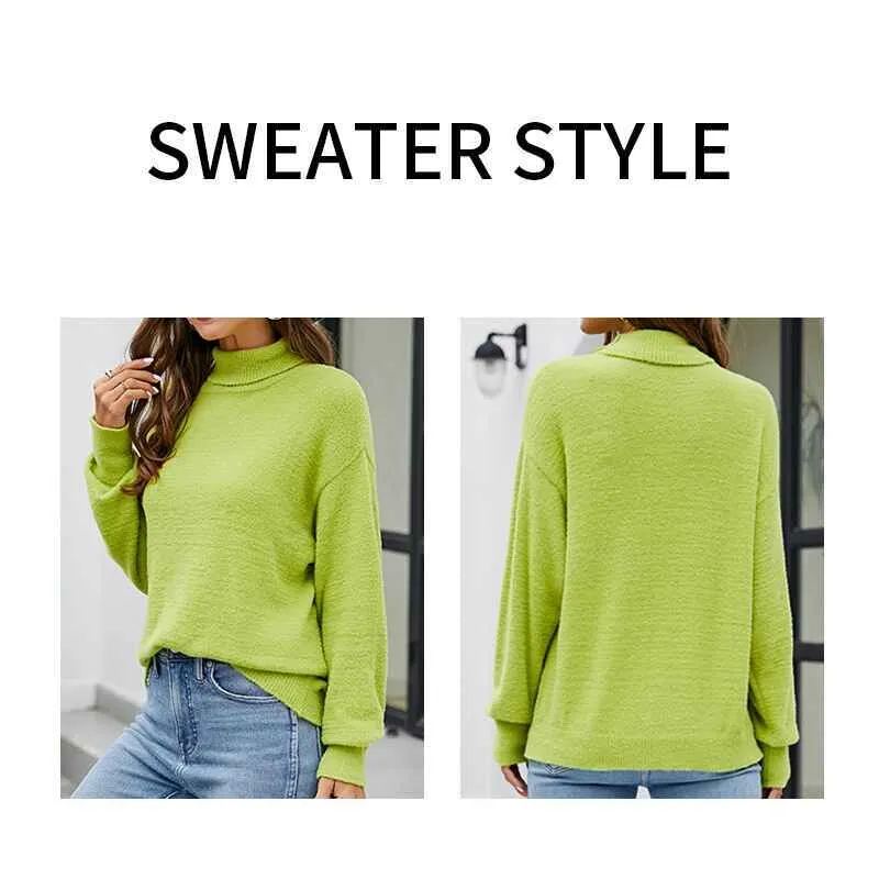 Women's Long Sleeve Turtleneck Sweater Slim Fitted Knitted Pullover Sweater Tops K604