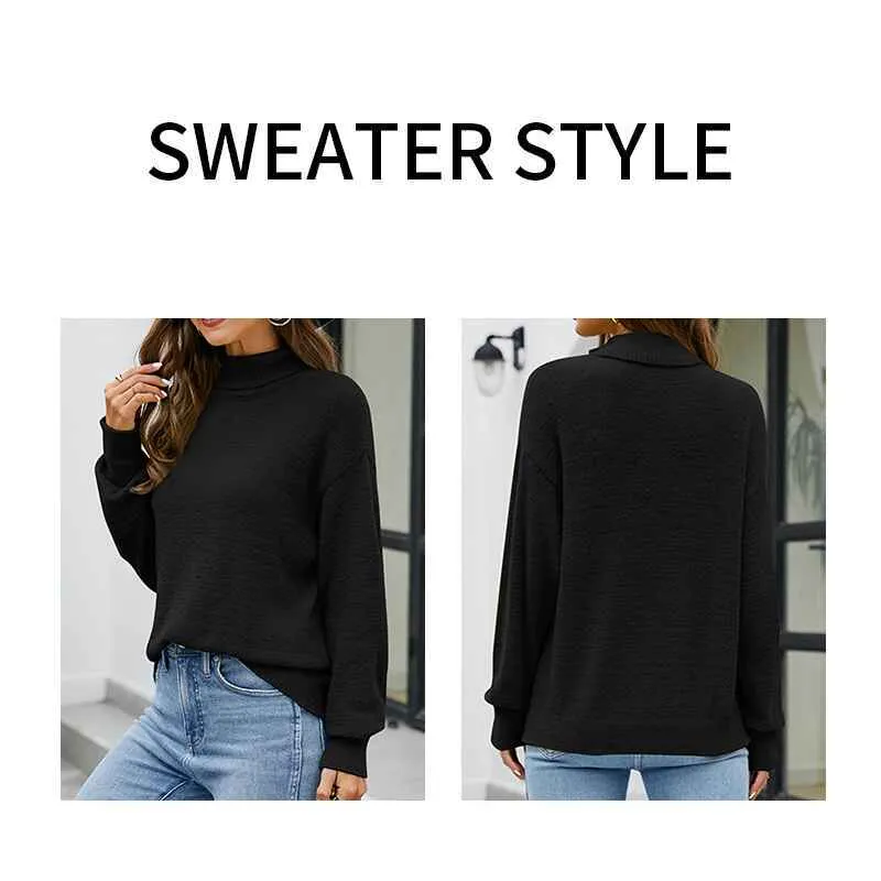 Women's Long Sleeve Turtleneck Sweater Slim Fitted Knitted Pullover Sweater Tops K604