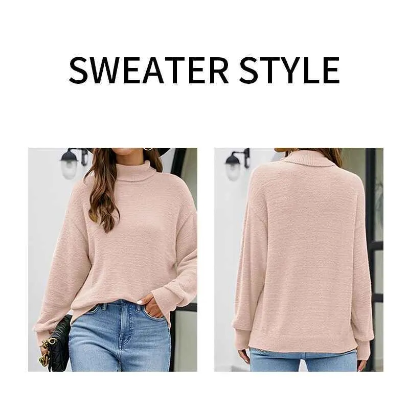 Women's Long Sleeve Turtleneck Sweater Slim Fitted Knitted Pullover Sweater Tops K604