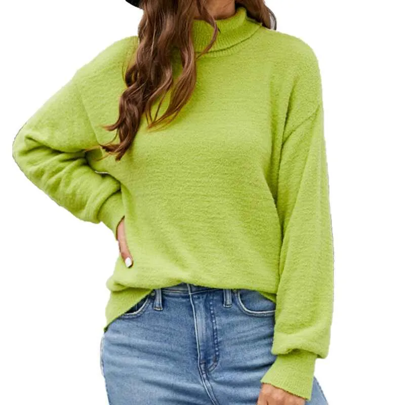 Women's Long Sleeve Turtleneck Sweater Slim Fitted Knitted Pullover Sweater Tops K604