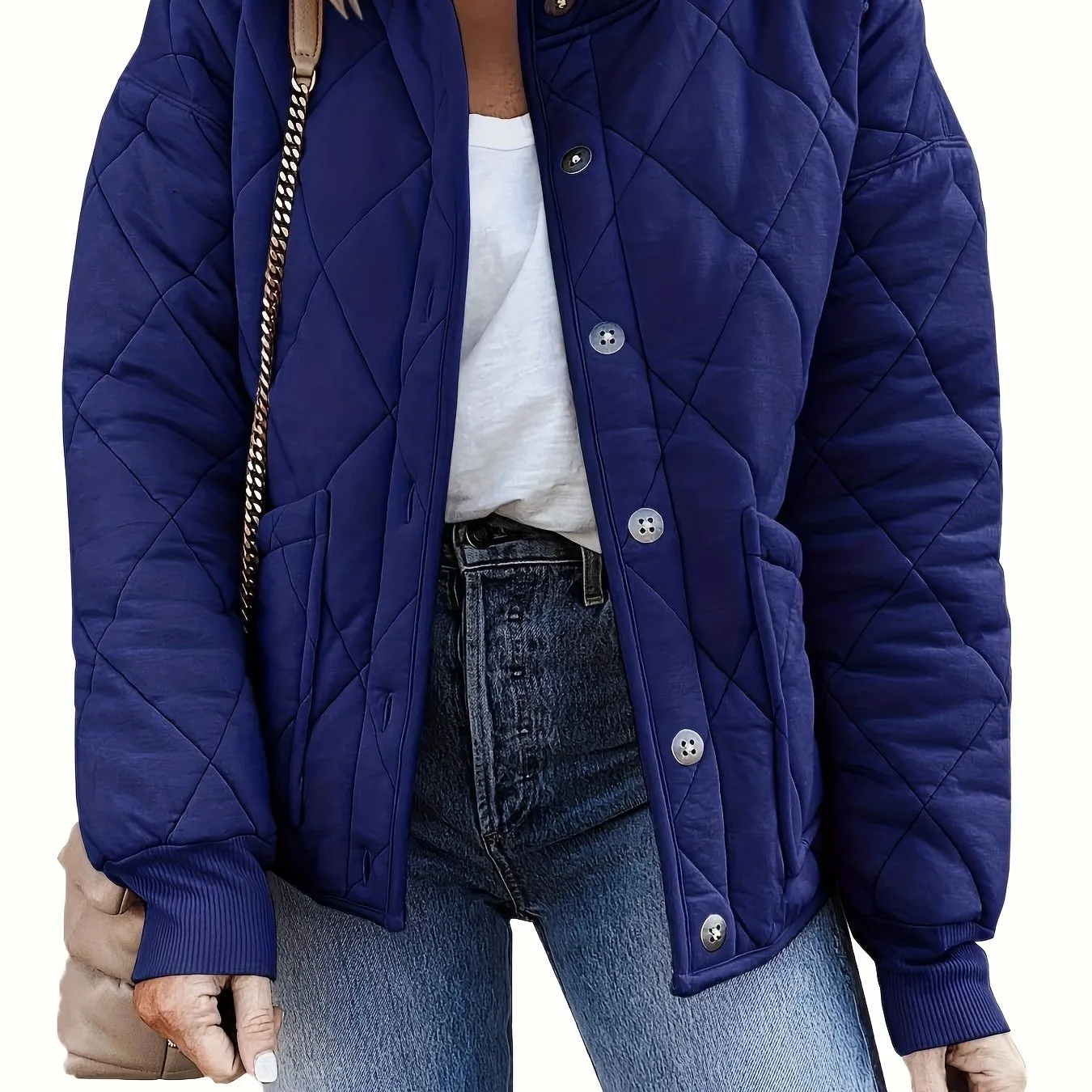 Womens Quilted Lightweight Stand Neck Winter Coat
