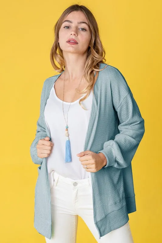 Women's Solid Color Waffle Knit Cardigan