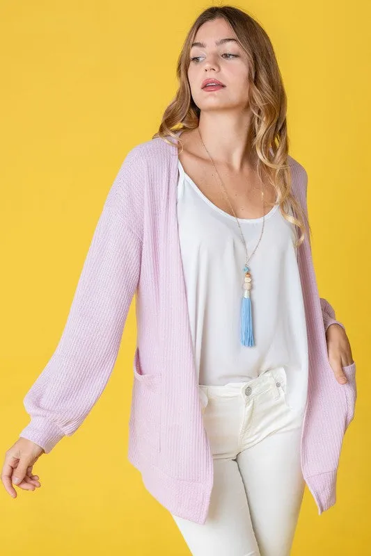 Women's Solid Color Waffle Knit Cardigan