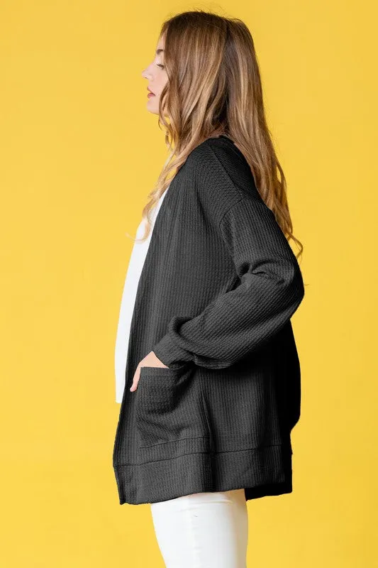 Women's Solid Color Waffle Knit Cardigan