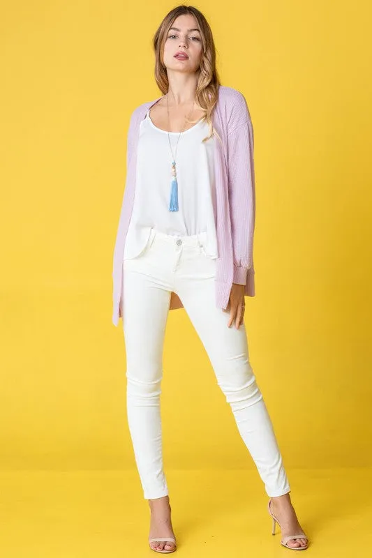 Women's Solid Color Waffle Knit Cardigan