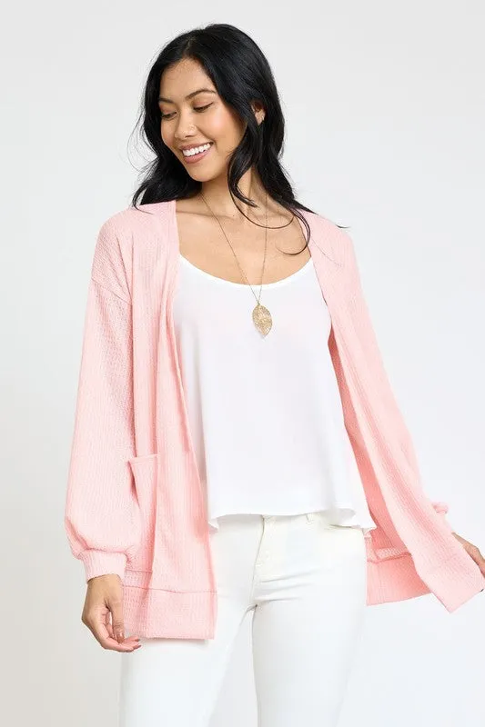 Women's Solid Color Waffle Knit Cardigan