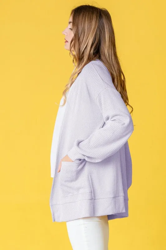 Women's Solid Color Waffle Knit Cardigan