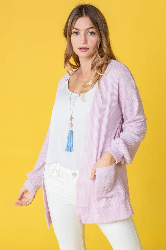 Women's Solid Color Waffle Knit Cardigan