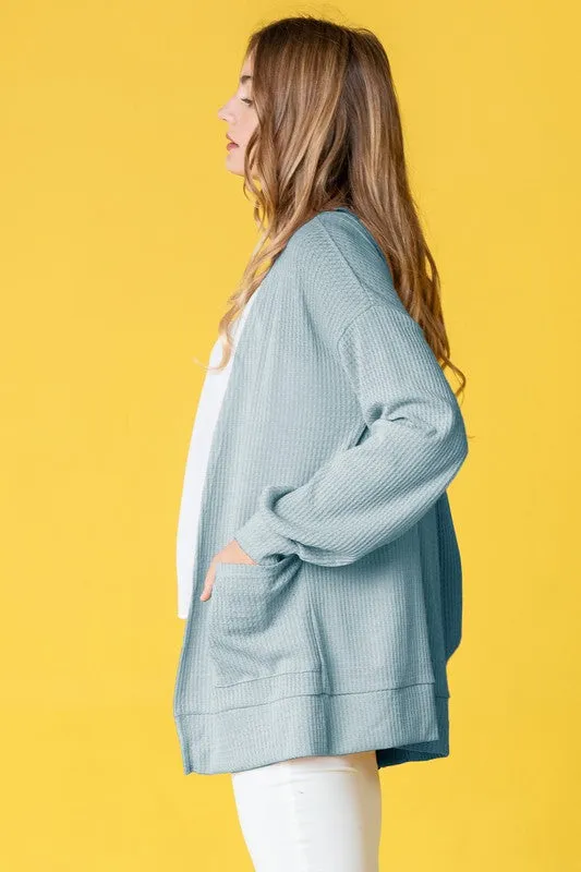 Women's Solid Color Waffle Knit Cardigan