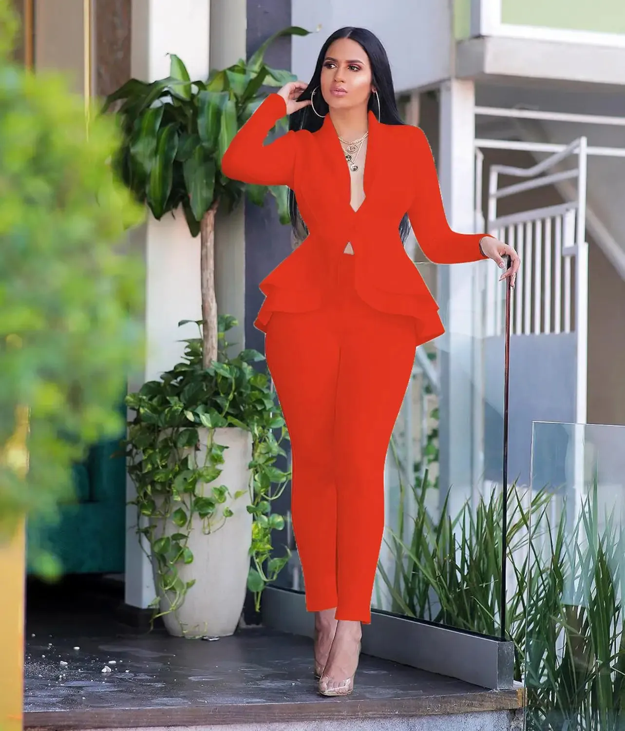 Women's Winter Suit Set | Ruffles Blazers & Pencil Pants | Office Lady Outfits Uniform