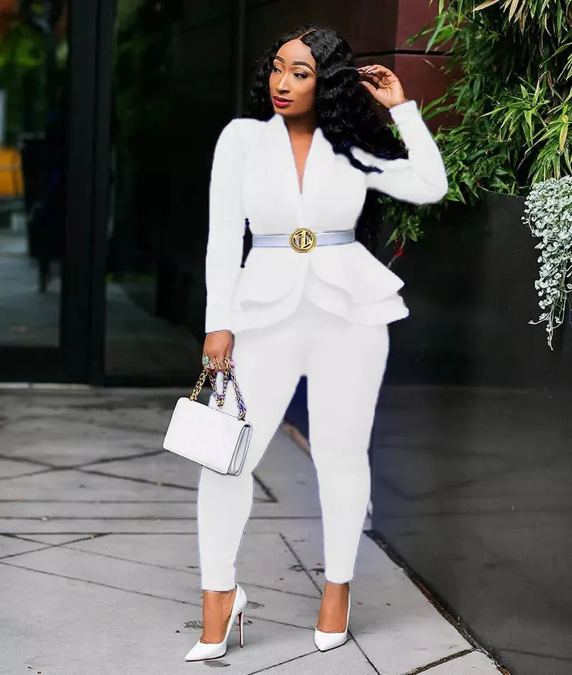 Women's Winter Suit Set | Ruffles Blazers & Pencil Pants | Office Lady Outfits Uniform
