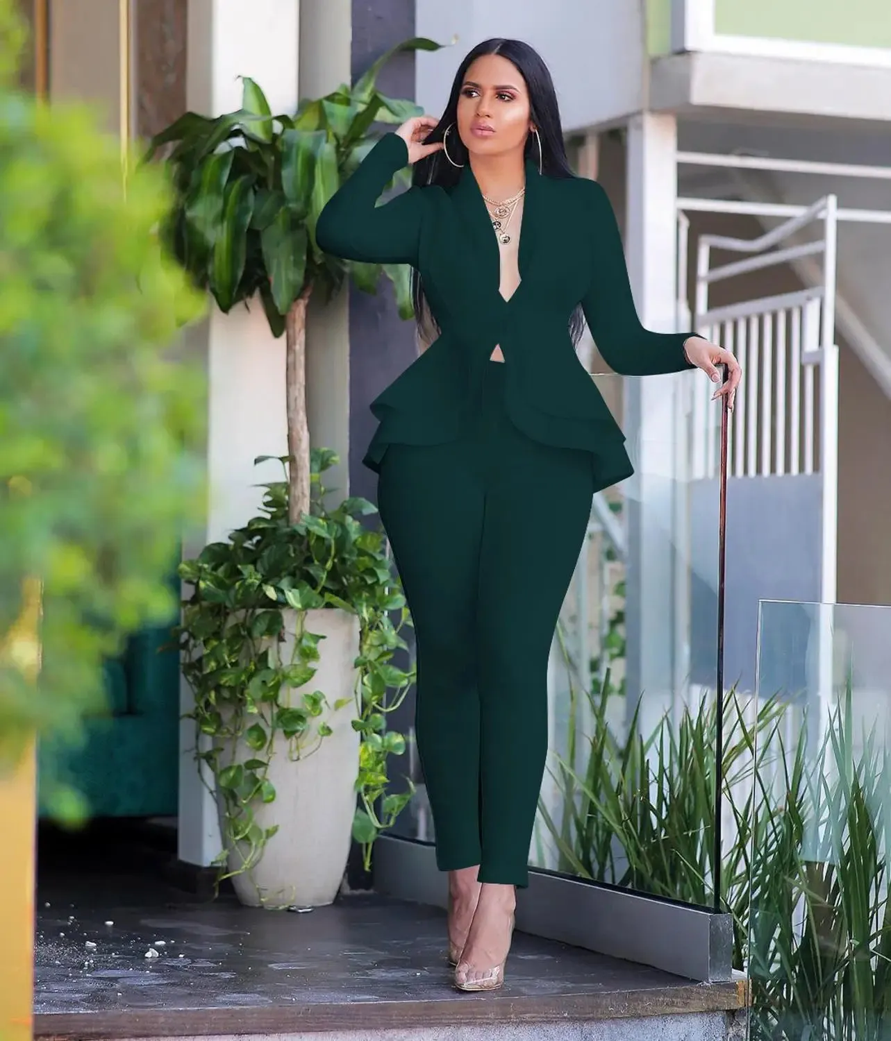 Women's Winter Suit Set | Ruffles Blazers & Pencil Pants | Office Lady Outfits Uniform