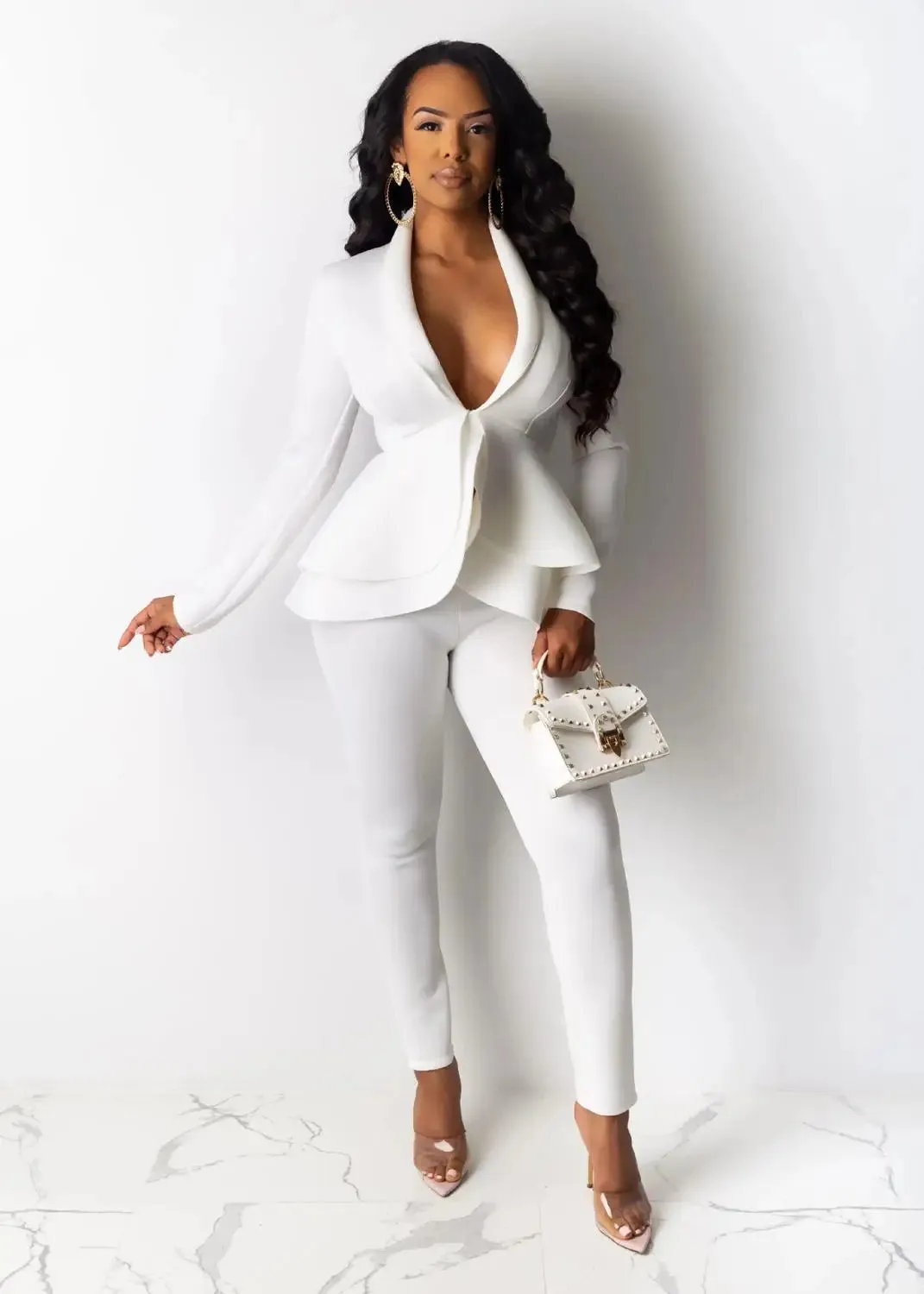Women's Winter Suit Set | Ruffles Blazers & Pencil Pants | Office Lady Outfits Uniform