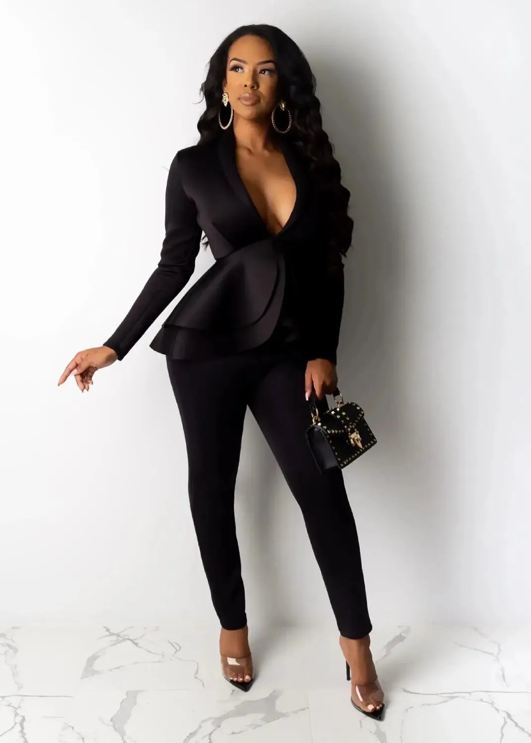 Women's Winter Suit Set | Ruffles Blazers & Pencil Pants | Office Lady Outfits Uniform
