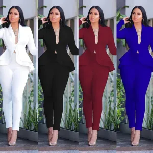 Women's Winter Suit Set | Ruffles Blazers & Pencil Pants | Office Lady Outfits Uniform