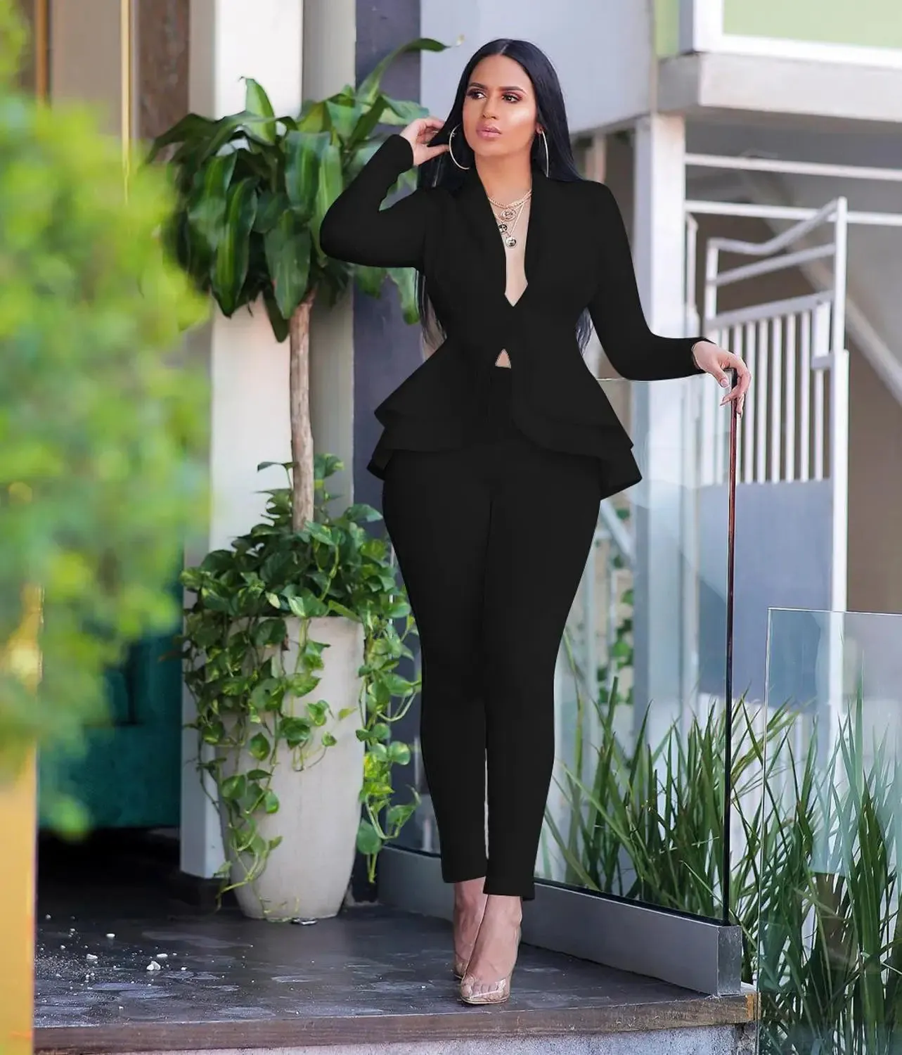 Women's Winter Suit Set | Ruffles Blazers & Pencil Pants | Office Lady Outfits Uniform