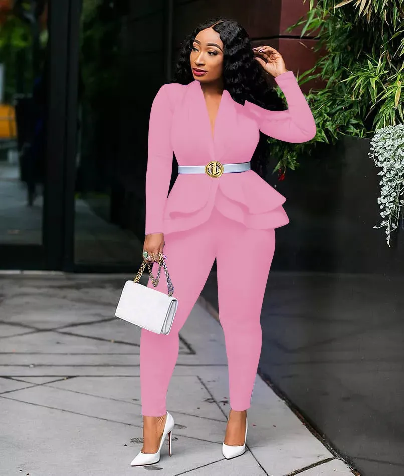 Women's Winter Suit Set | Ruffles Blazers & Pencil Pants | Office Lady Outfits Uniform