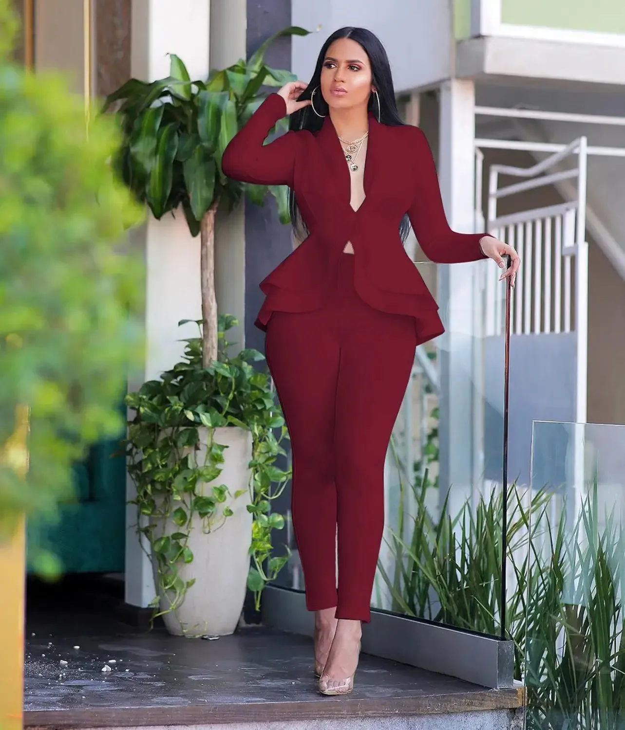 Women's Winter Suit Set | Ruffles Blazers & Pencil Pants | Office Lady Outfits Uniform