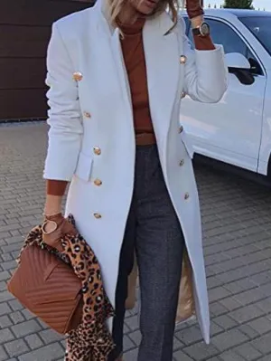 Women's wool coat: Chiara, featuring lapels, buttoned pocket, and long sleeves.