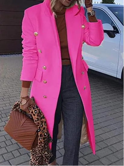Women's wool coat: Chiara, featuring lapels, buttoned pocket, and long sleeves.