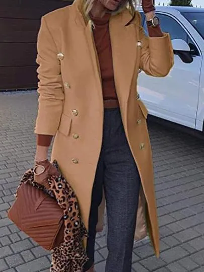 Women's wool coat: Chiara, featuring lapels, buttoned pocket, and long sleeves.