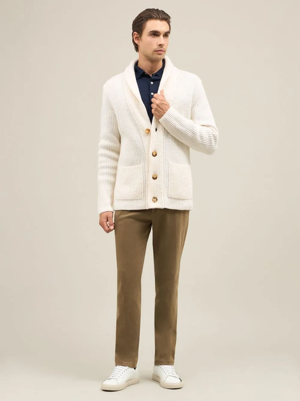 Wool and Cashmere Rib Knit Cardigan