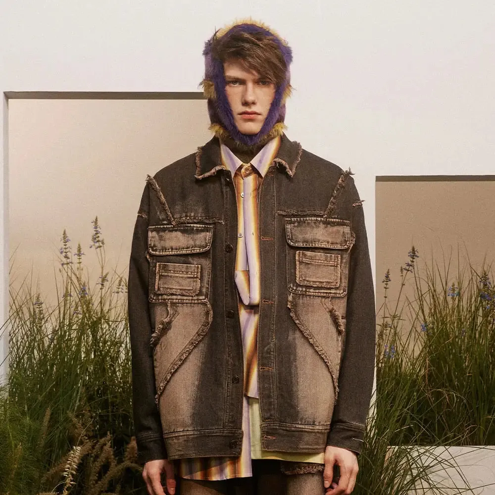 Y2K Washed Tie-Dye Denim Jacket for Trendy Streetwear Style