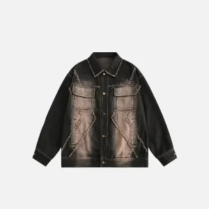 Y2K Washed Tie-Dye Denim Jacket for Trendy Streetwear Style