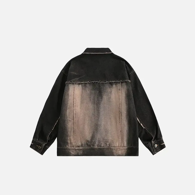 Y2K Washed Tie-Dye Denim Jacket for Trendy Streetwear Style