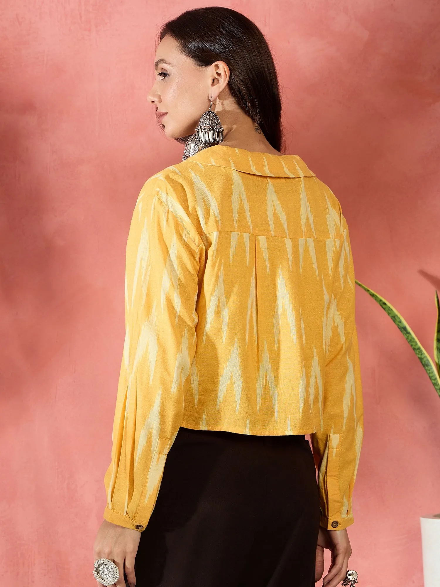 Yellow Ikkat Collar Short Jacket