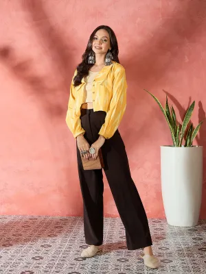 Yellow Ikkat Collar Short Jacket